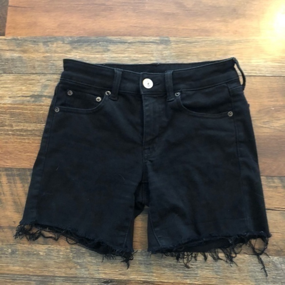 AEO ne(x)t level stretch black midi shorts sz 0